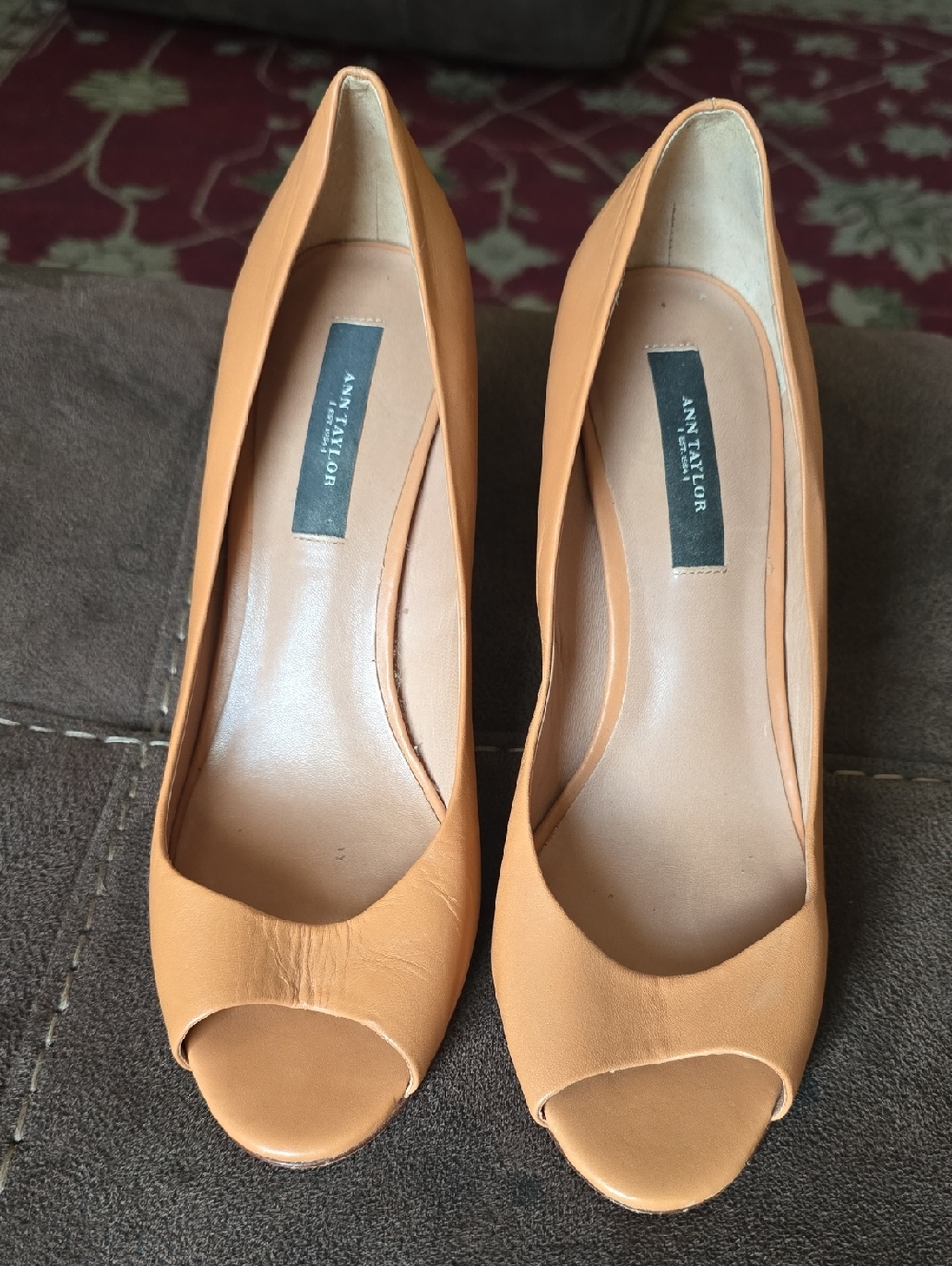 Ann Taylor Orange Tan Peep-Toe Pumps